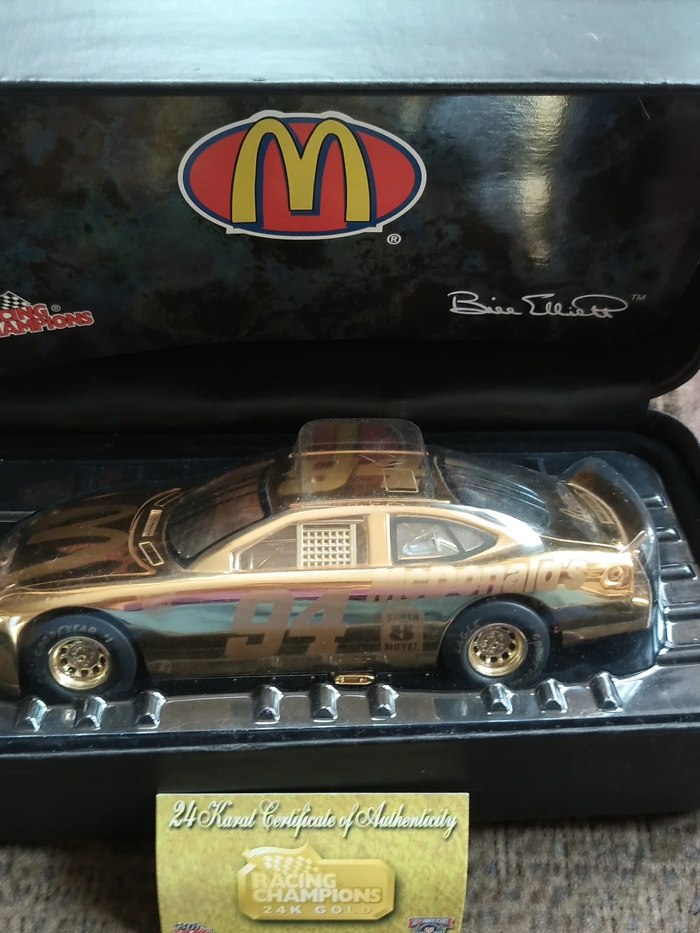 McDonald's Gold Racing Champions 24K Gold Die-Cast Car With Box 1/24 Scale
